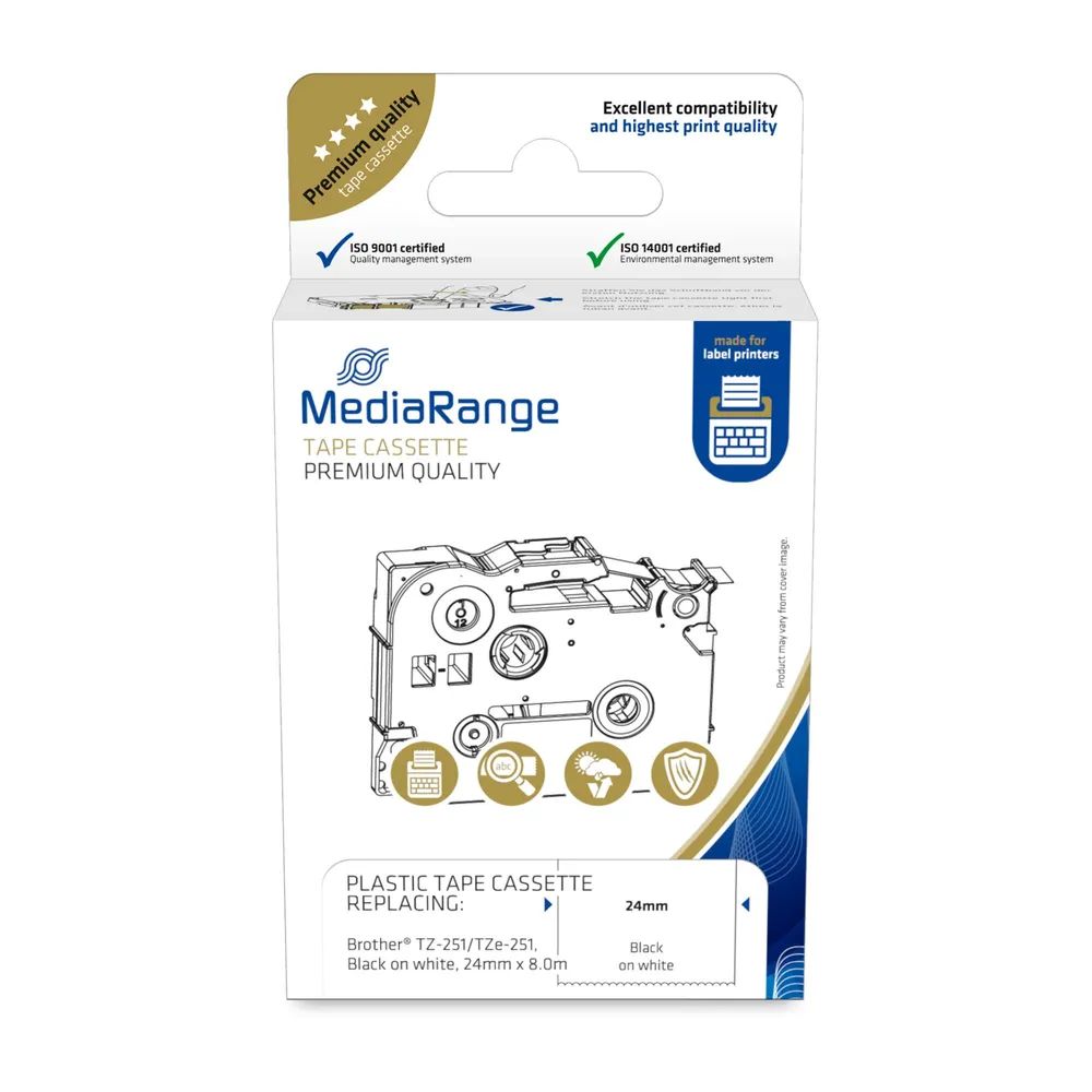 Media Range MediaRange Kunststoff Schriftbandkassette 24mm x 8m TZ-251 schwarz auf weiß