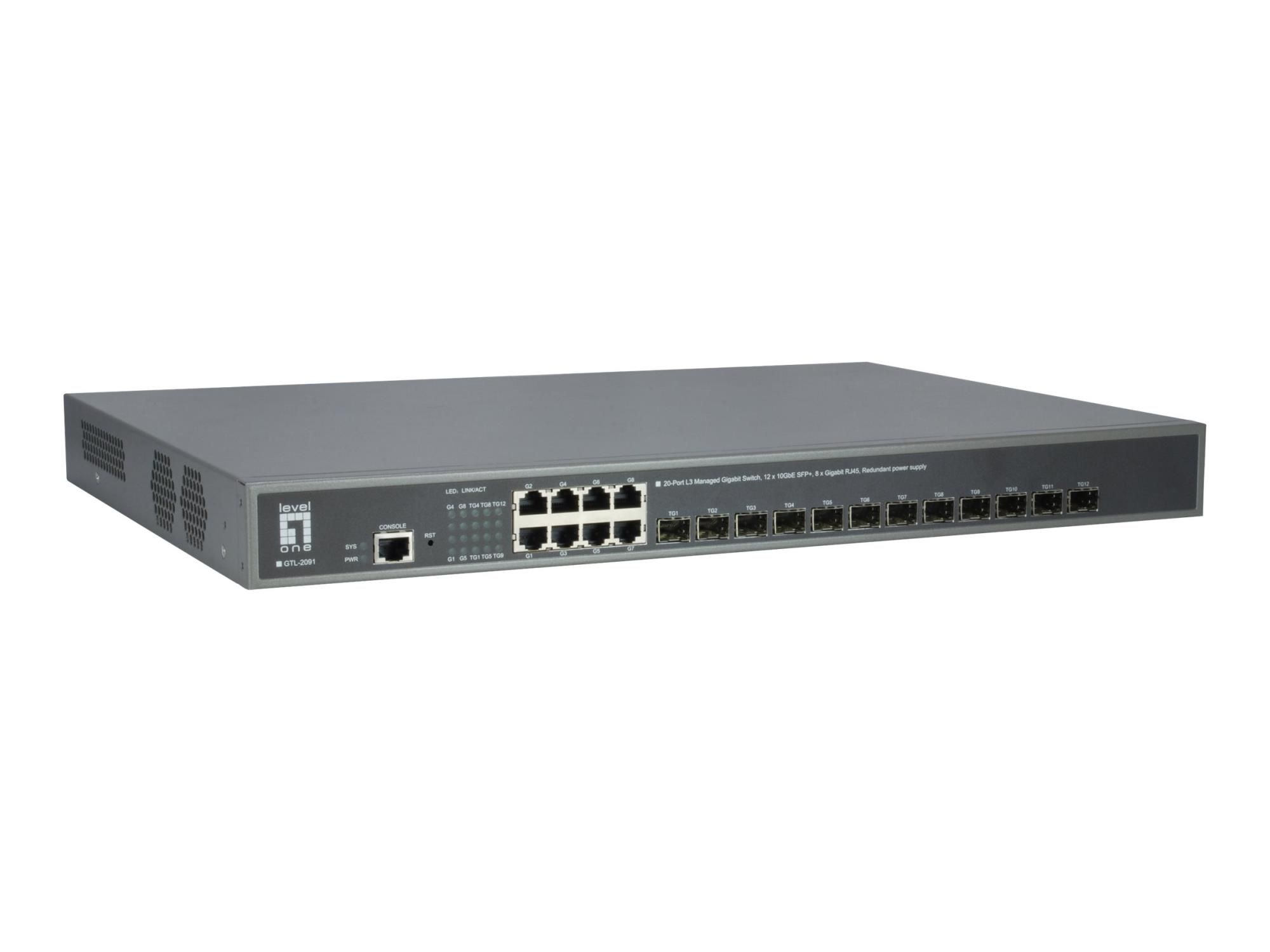 LevelOne GTL-2091 - Switch - L3 - managed - 12 x 10 Gigabit SFP+ + 8 x 10/100/1000