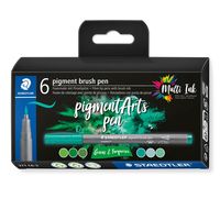 STAEDTLER Pigment Arts Brush Pen Greens & Turquoises - 6 Farben - Grün - Türkis - Rund - Kunststoff - Polypropylen (PP) - Tinte auf Wasserbasis - Erwachsene & Kinder