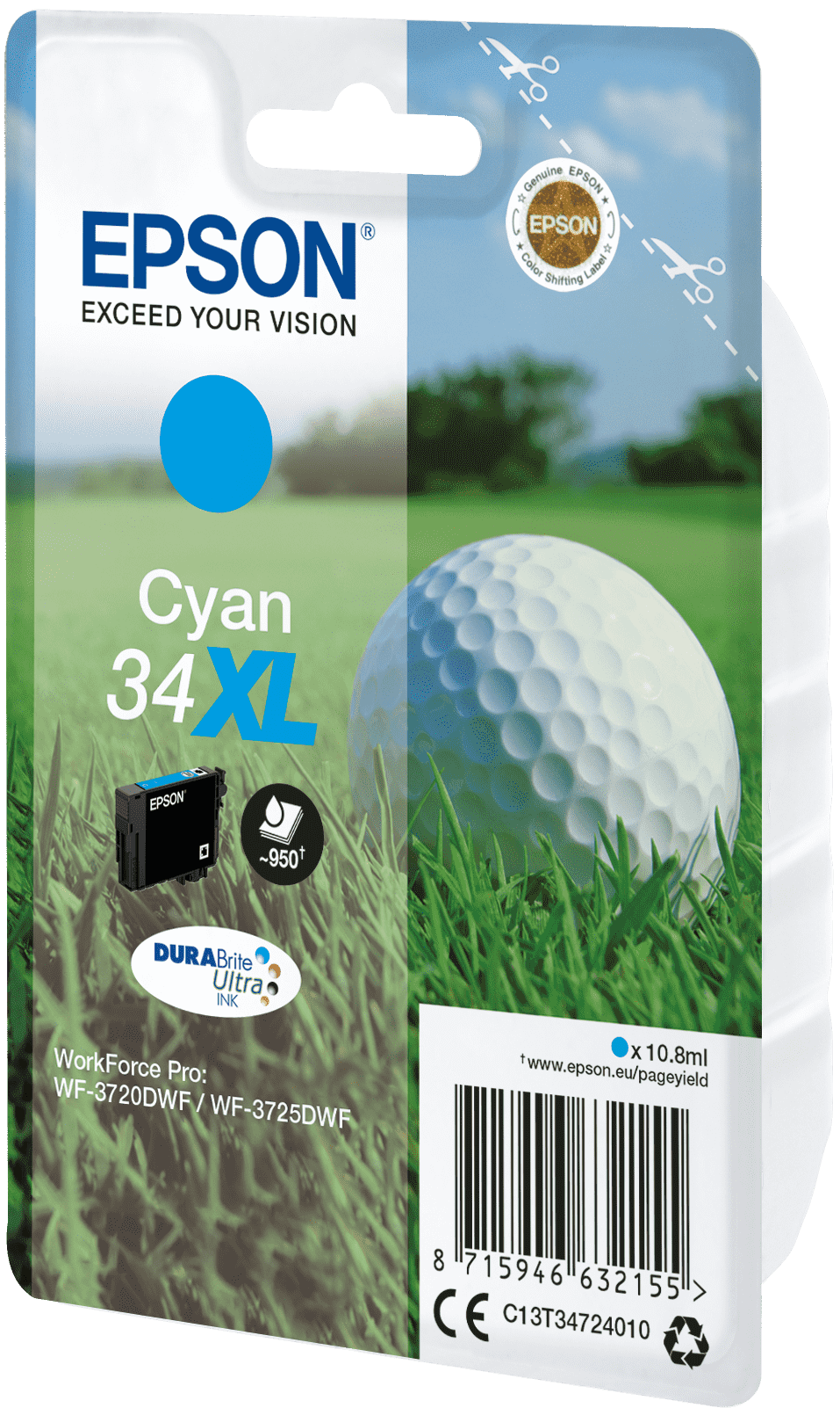 Epson 34 Tinte Golfball Singe, XL, cyan