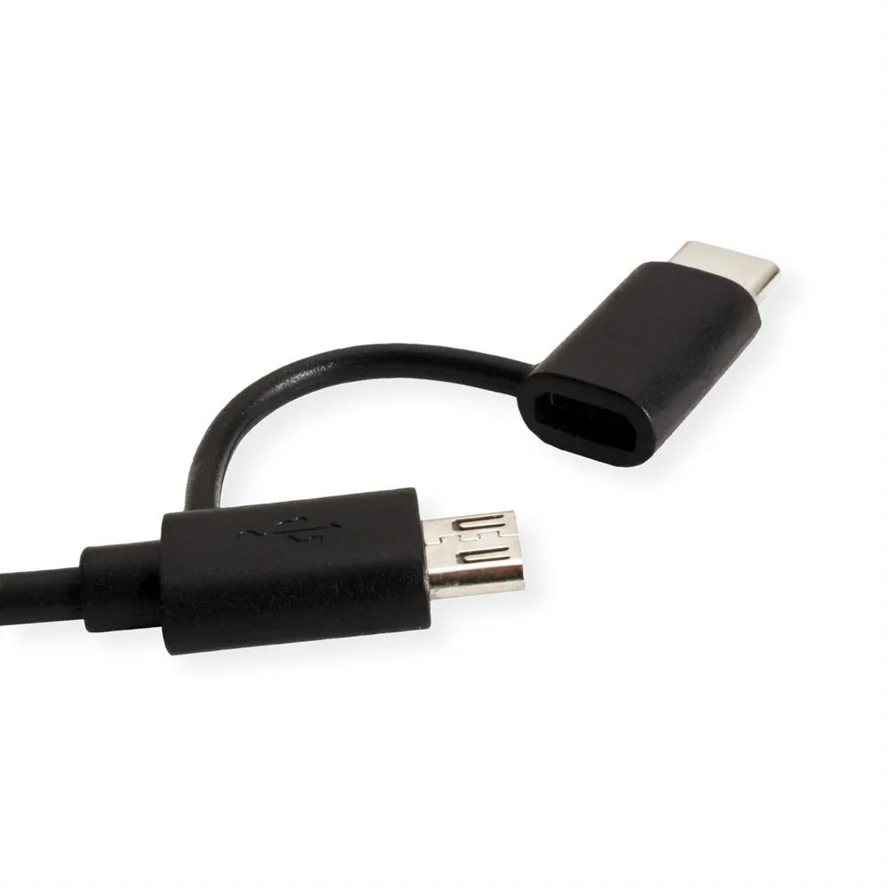 ROLINE USB 2.0 Sync- & Ladekabel Typ A - Typ C / Micro B, schwarz, 1 m