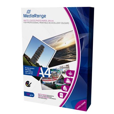 MediaRange DIN A4 Fotopapier für Laserdrucker matt 120g 1x100