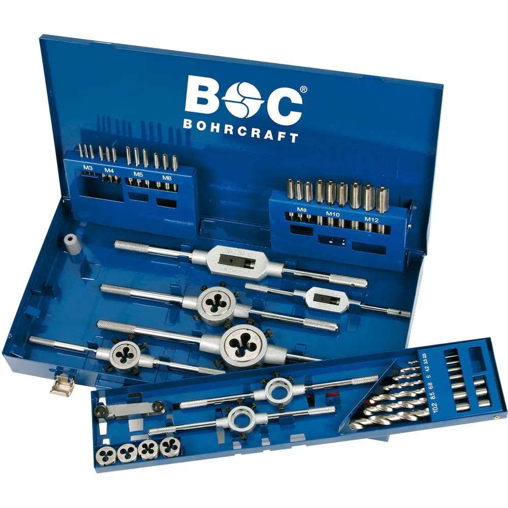 BOHRCRAFT Gewindeschneidsatz GW 12 DIN 352 HSSG M3-M12 44-tlg.