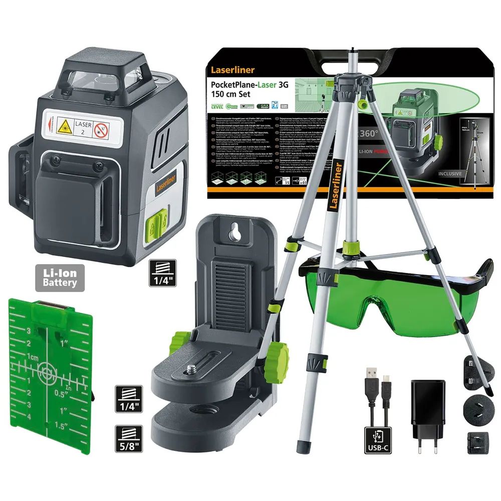 LASERLINER Multifunktions-Linienlaser PocketPlane 3G Set 3,7 V 3,6 Ah Li-Ion