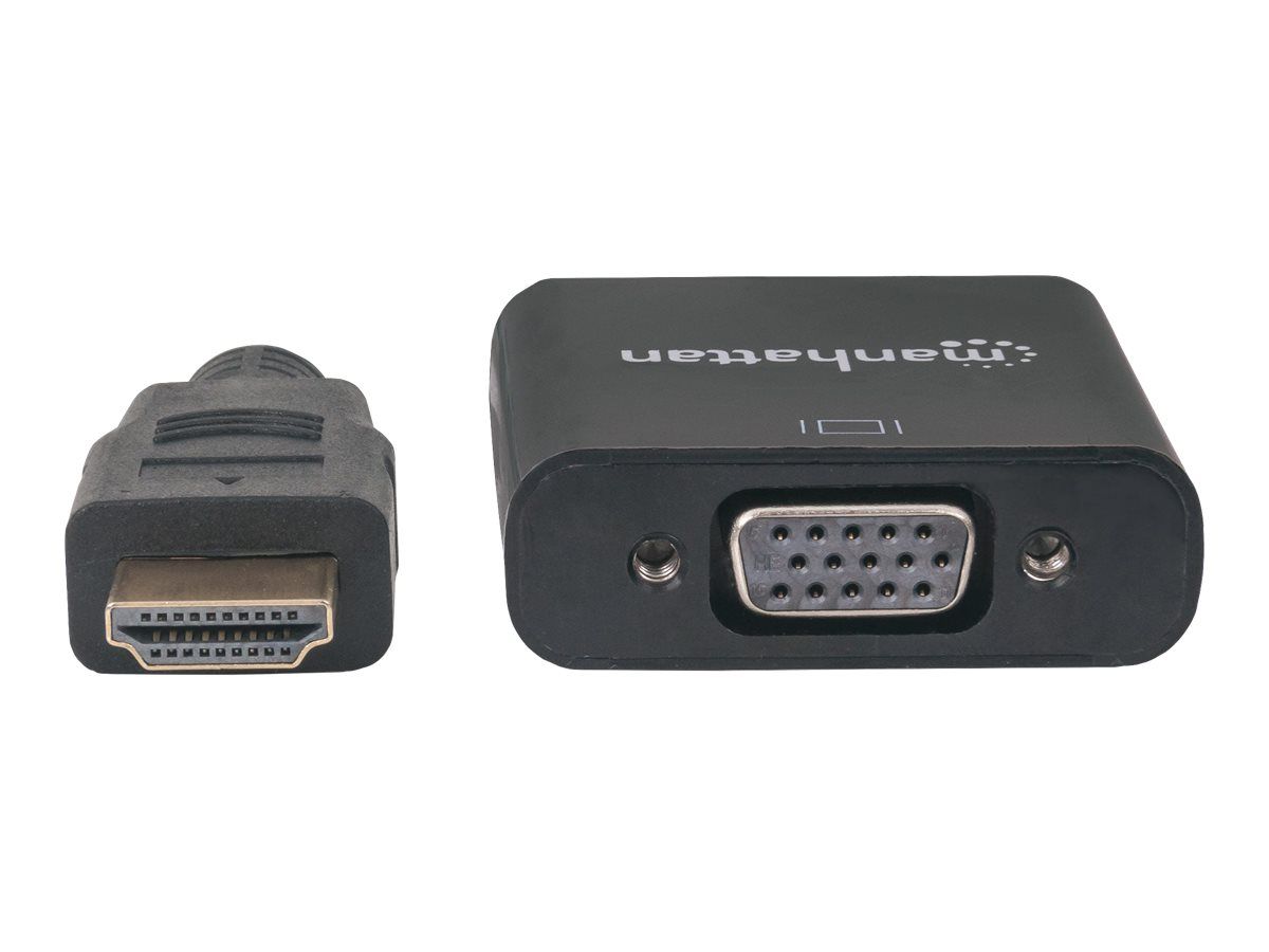 Manhattan HDMI to VGA Converter cable, 1080p, 30cm, Male to Female, Micro-USB Power Input Port for additional power if needed, Black, Three Year Warranty, Polybag - Videoadapter - HDMI männlich zu HD-15 (VGA)