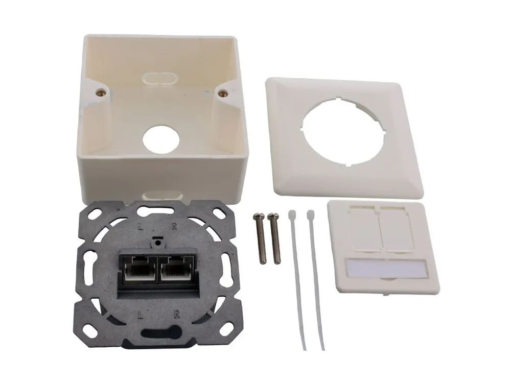 InLine Cat.6A Anschlussdose - AP/UP 2x RJ45 Buchse - RAL9010 - weiß - waagerecht