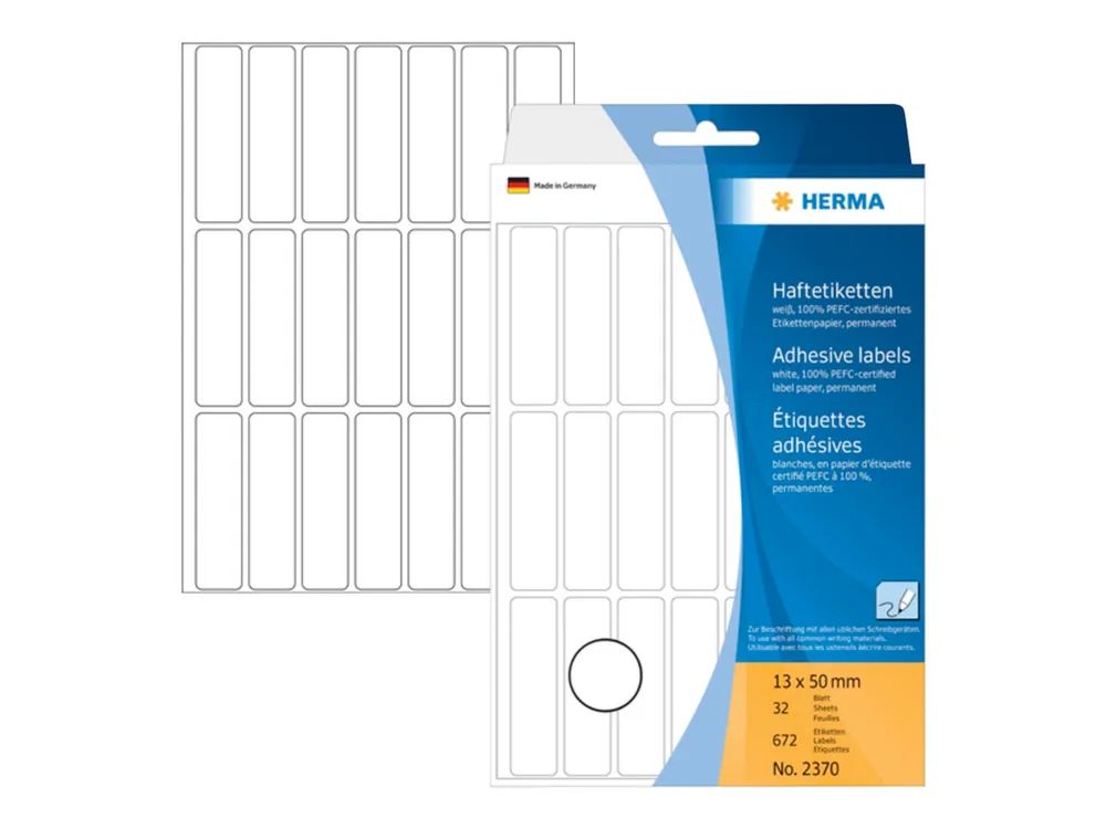 HERMA Permanenter Klebstoff - weiß - 13 x 50 mm 672 Etikett(en) (32 Bogen x 21)