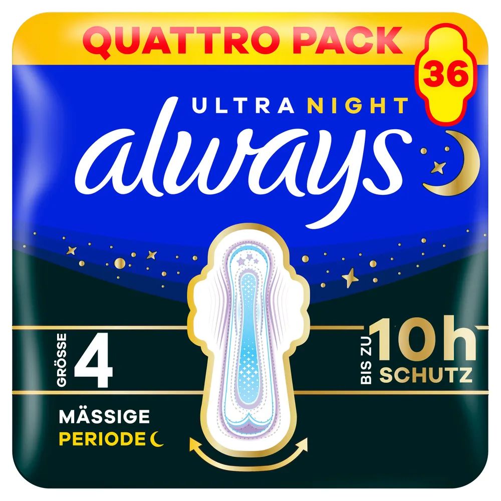 always Ultra Binde - Größe 4 - Secure Night mit Flügeln Quattropack 36