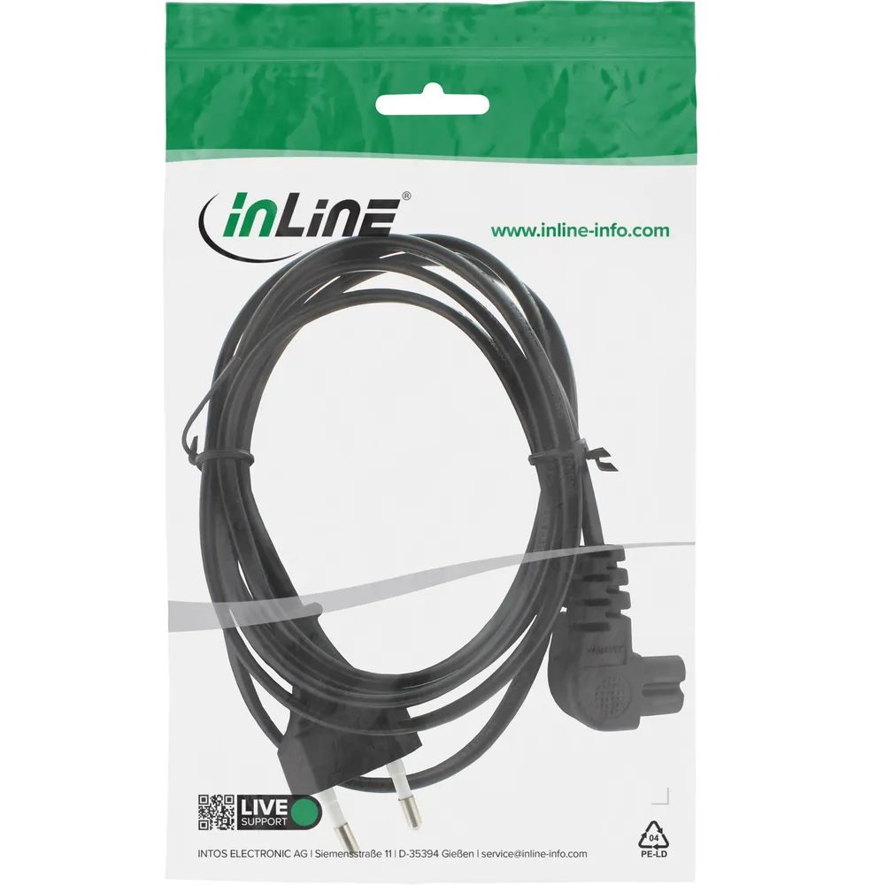 InLine Netzkabel - Netzstecker auf Euro 8 C7 Stecker - gewinkelt - 0,3m