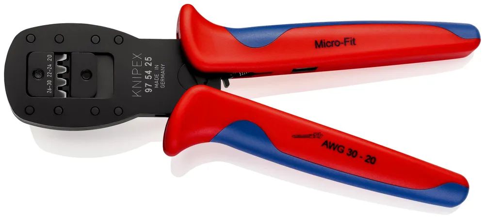 KNIPEX Crimpzange für Miniaturstecker Parallelcrimp für Stecker der Serie Micro-Fit™ von Molex LLC mit Mehrkomponenten-Hüllen brüniert 190 mm