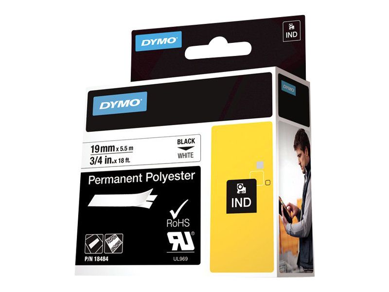 Dymo IND - Polyester - permanenter Klebstoff - Schwarz auf Weiß - Rolle (1,9 cm x 5 m)
