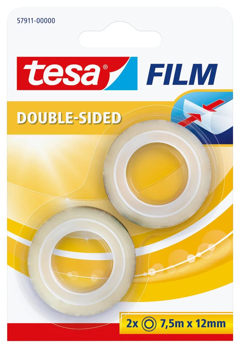 Tesa Tesafilm - Doppelseitiges Klebeband - 12 mm x 7.5 m - Polypropylenfolie - transparent (Packung mit 2)