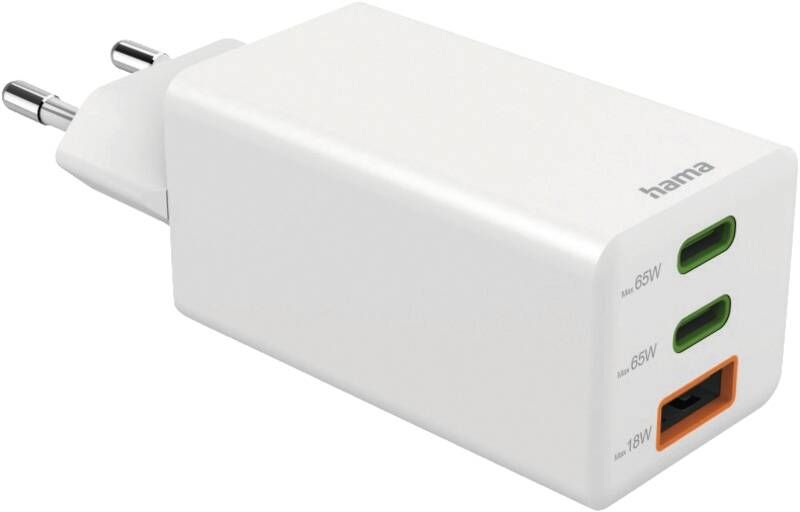 Hama 125142 Mini-Lader, GaN, 2 USB-C+1 A, 65W