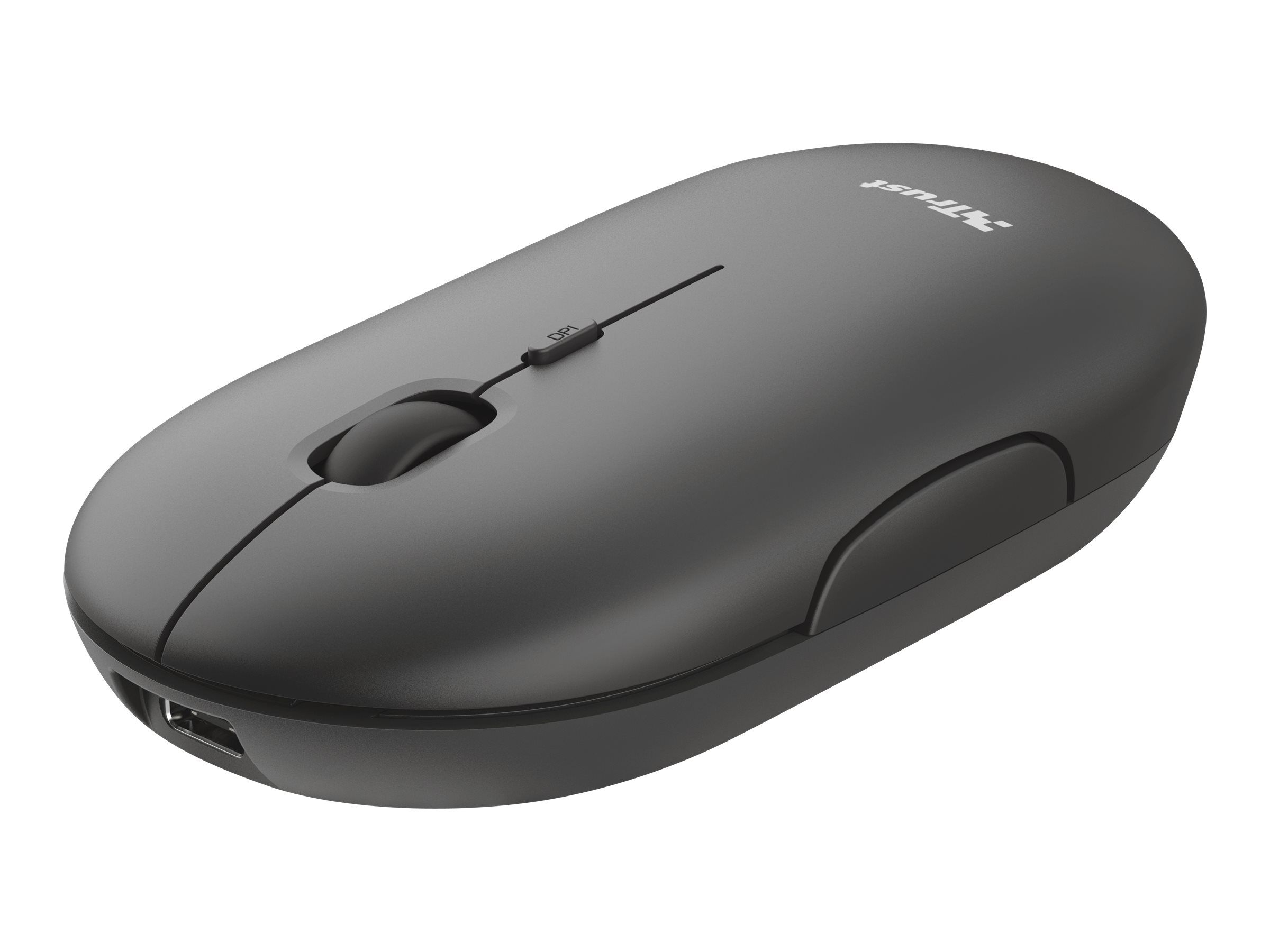 Trust Puck - Maus - rechts- und linkshändig - optisch - 4 Tasten - kabellos - Bluetooth, 2.4 GHz - kabelloser Empfänger (USB)