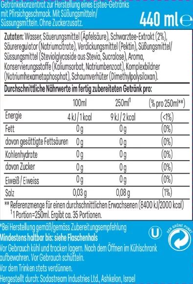 SodaStream drink mix LIPTON ICE TEA Pfirsich Zuckerfrei 440ml
