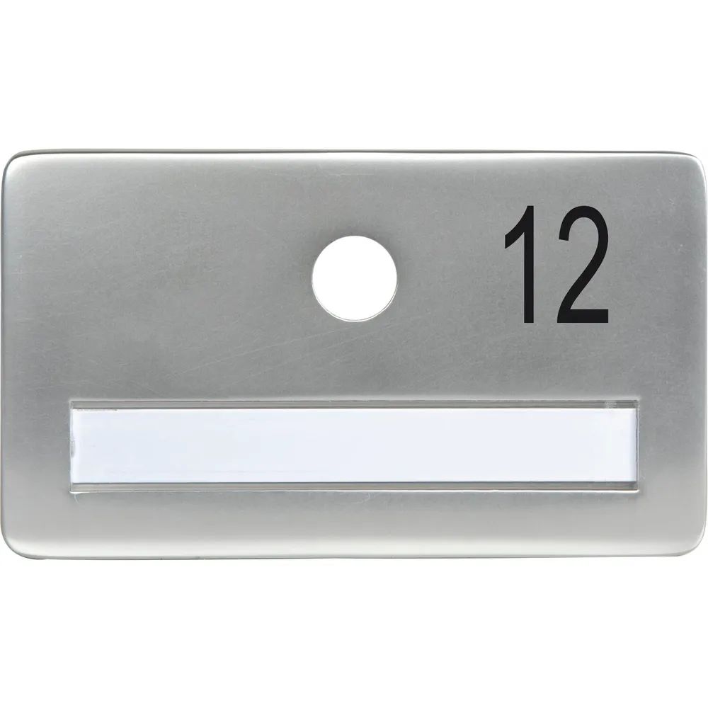 SOLIDO Namensschild ohne Spion, Bohrung ø 14, Alu silber eloxiert, Gravur Nr. 12