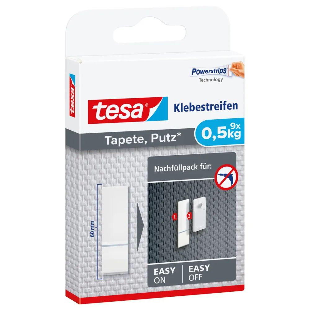 Tesa Klebestreifen für Tapeten und Putz - Montageband - Weiß - Drinnen - Papier - Putz - 0,5 kg - 9 Stück(e)