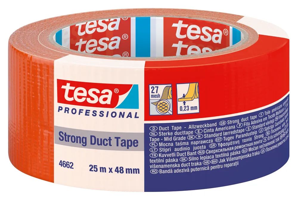tesa® Strong Duct Tape 4662 Orange 25 m – starkes Gewebeband für Reparatur & Montage