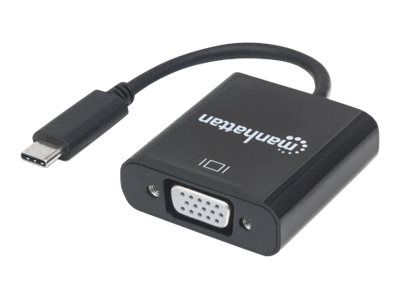 Manhattan USB-C to VGA Converter Cable, 1080p@60Hz, Black, 8cm, Male to Female, Lifetime Warranty, Blister - Videoadapter - 24 pin USB-C männlich zu HD-15 (VGA)