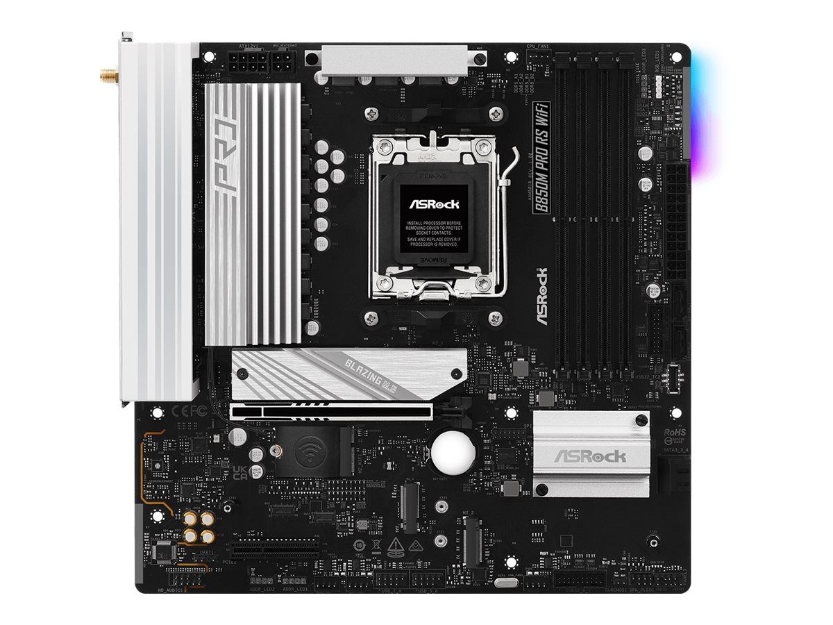 ASRock B850M Pro RS WiFi - Motherboard - micro ATX - Socket AM5 - AMD B850 Chipsatz - USB-C 3.2 Gen2, USB-C 3.2 Gen 1, USB 3.2 Gen 2, USB 3.2 Gen 1 - 2.5 Gigabit LAN, Bluetooth, Wi-Fi 6E - Onboard-Grafik (CPU erforderlich)