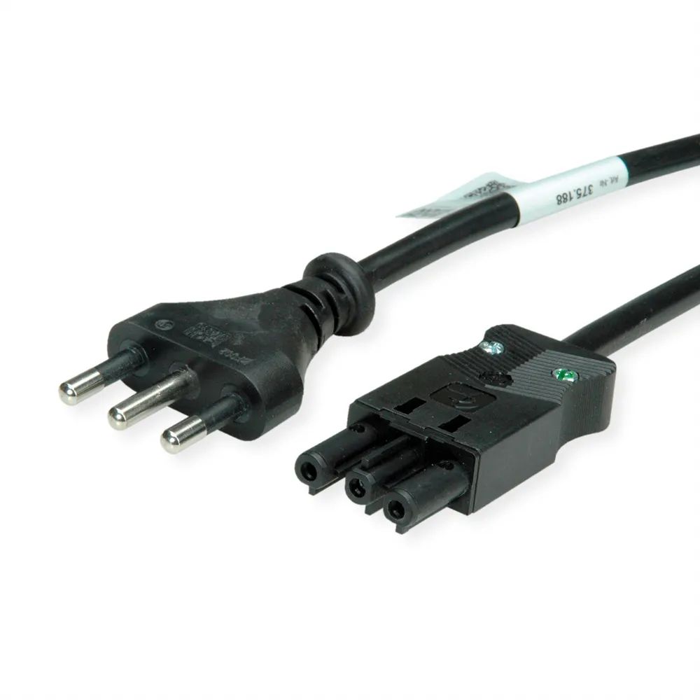BACHMANN Zuleitung H05VV-F 3G1,5mm² 3m, Schwarz Italien P40 Stecker 16A Kupplung