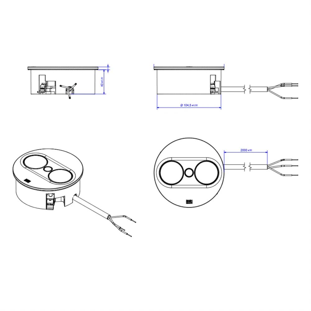 BACHMANN TWIST 2 1xCEE7/3 1xUSB A/C 22W 2,0m AEH RAL9010 30GE rund