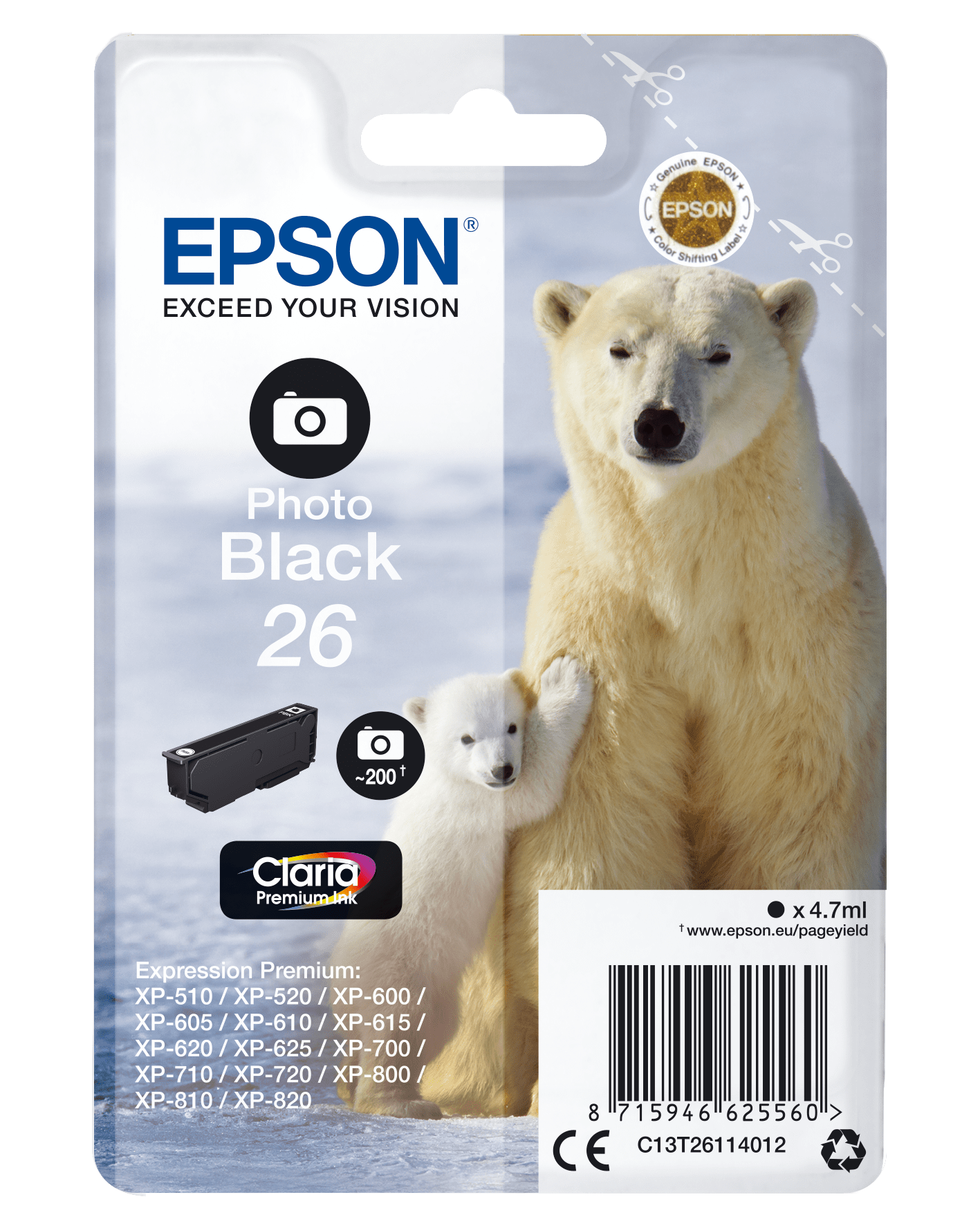 Epson 26 Tinte Eisbär Single, Standard, Foto schw.