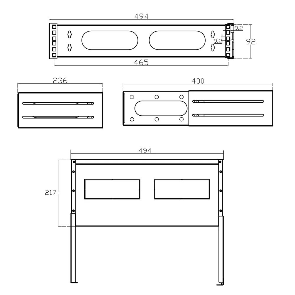InLine 19" Rack zur Wandmontage - 2HE - 24-40cm Tiefe - mit Abdeckung - grau