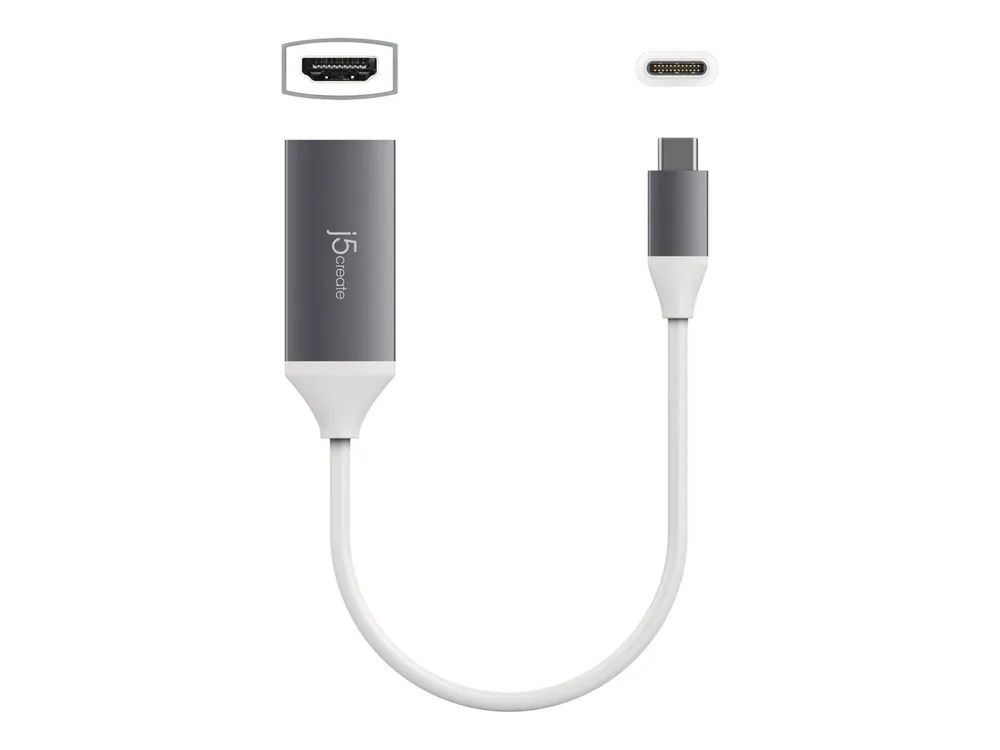 j5create JCA153G - Videoadapter - 24 pin USB-C männlich zu HDMI weiblich - 10 cm - abgeschirmt - weiß, Space-grau - unterstützt 4K 60 Hz (3840 x 2160)