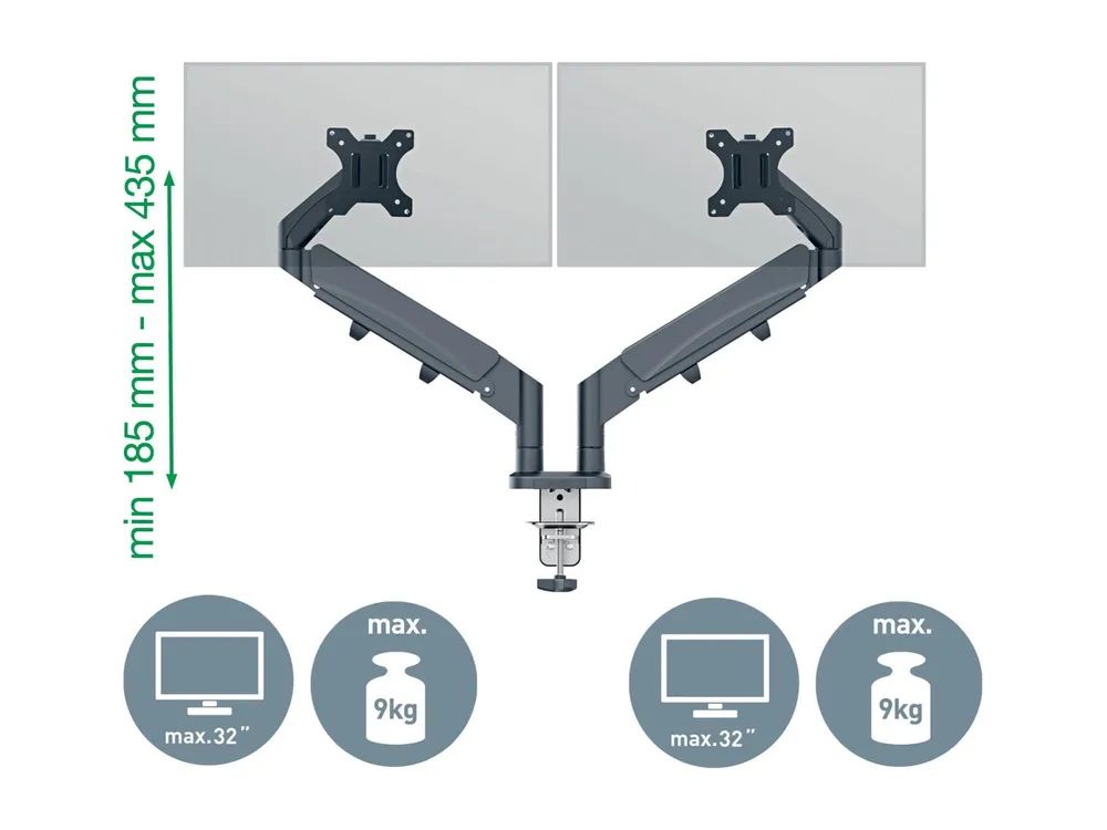 Esselte Leitz Ergo - Befestigungskit (spring-assisted dual arm) - für 2 LCD-Displays - space saving - Metall - Dunkelgrau - Bildschirmgröße: 43.2-81.3 cm (17"-32")