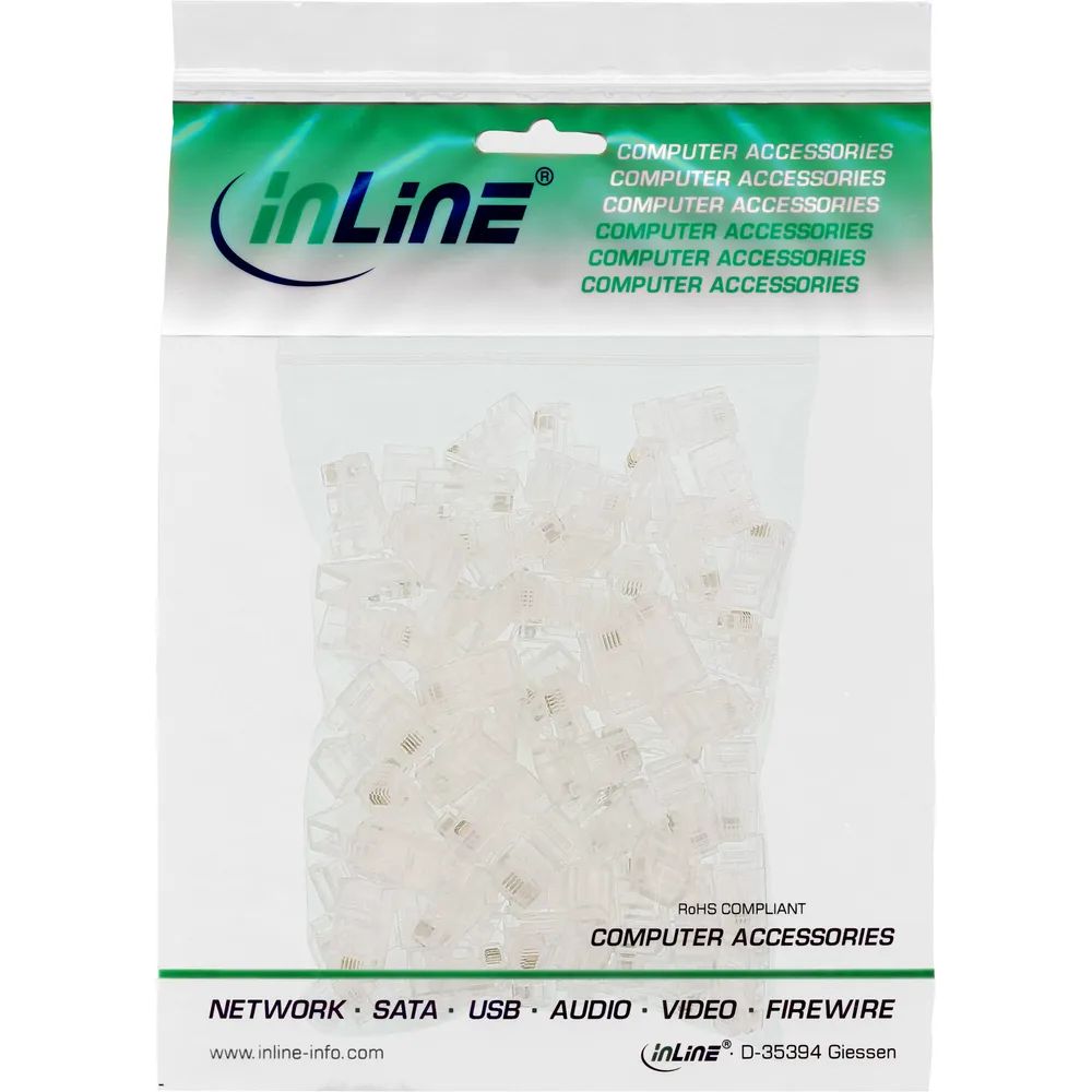 InLine Modularstecker 8P4C RJ45 zum Crimpen auf Flachkabel (ISDN) 100er Pack