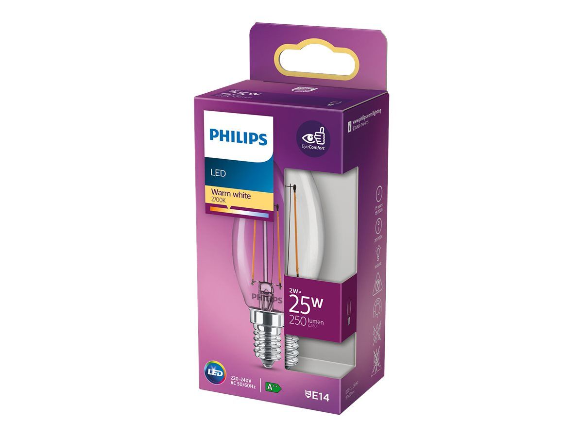 Signify Philips - Glühbirne mit LED-Filament - Form: B35 - klar Finish - E14 - 2 W (Entsprechung 25 W)