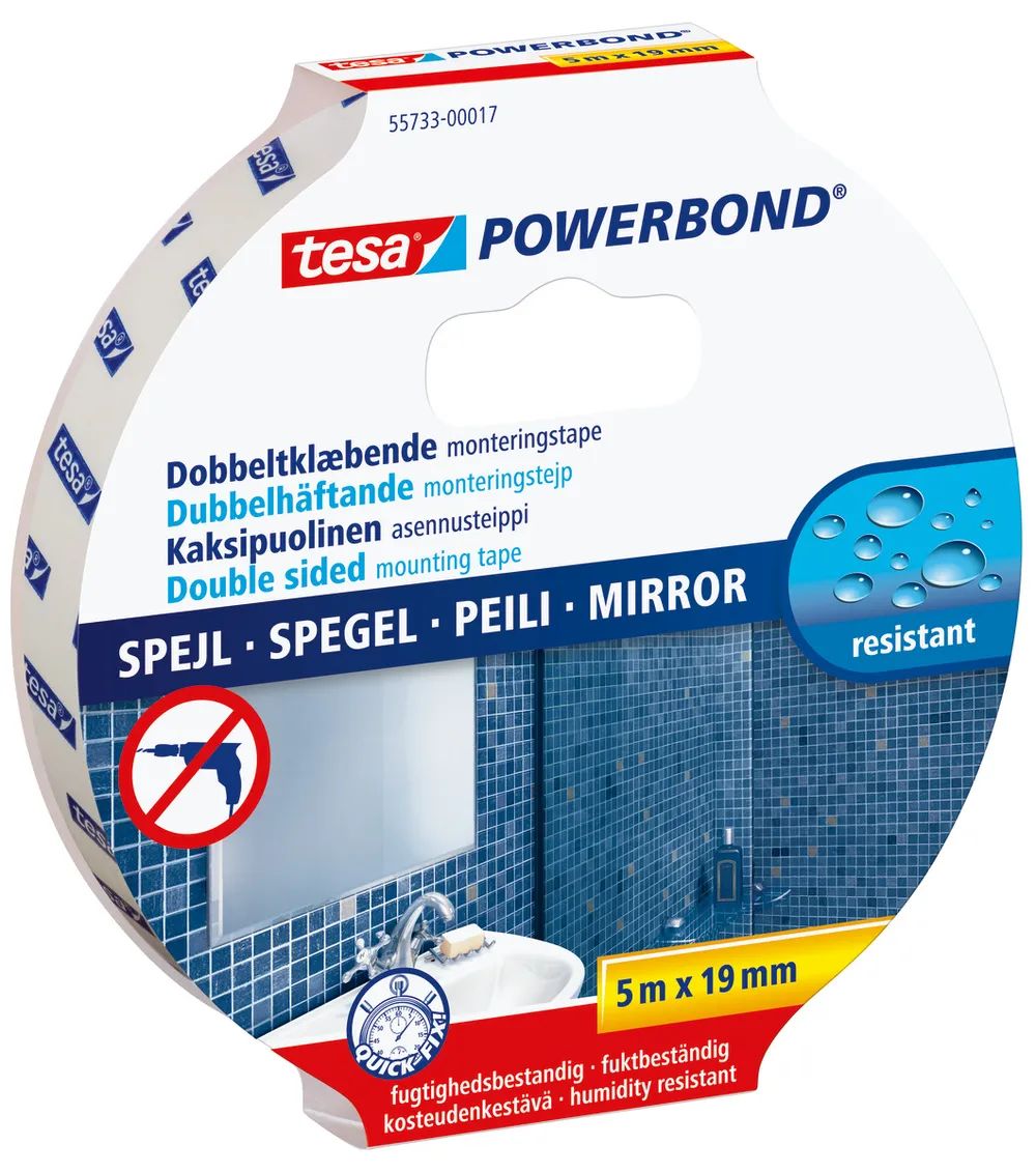 tesa® Powerbond Mirror Doppelseitiges Montageband weiß für Spiegel