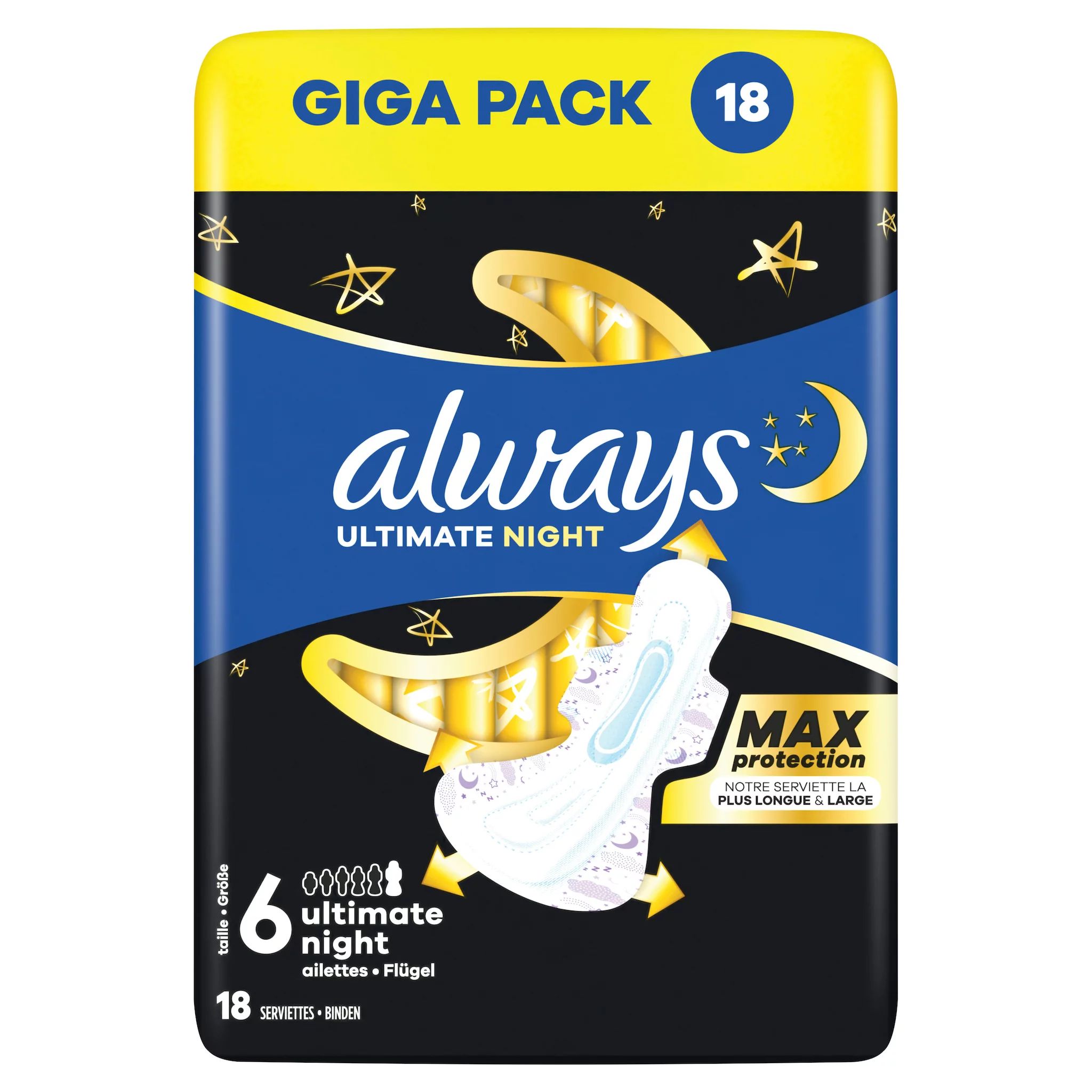 always Binde Ultimate Night - Max Protection mit Flügeln Gigapack 18