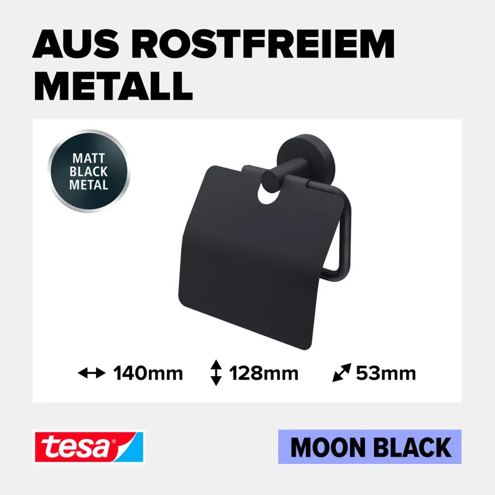 tesa® MOON BLACK Toilettenpapierhalter, matt schwarz, Wandbefestigung