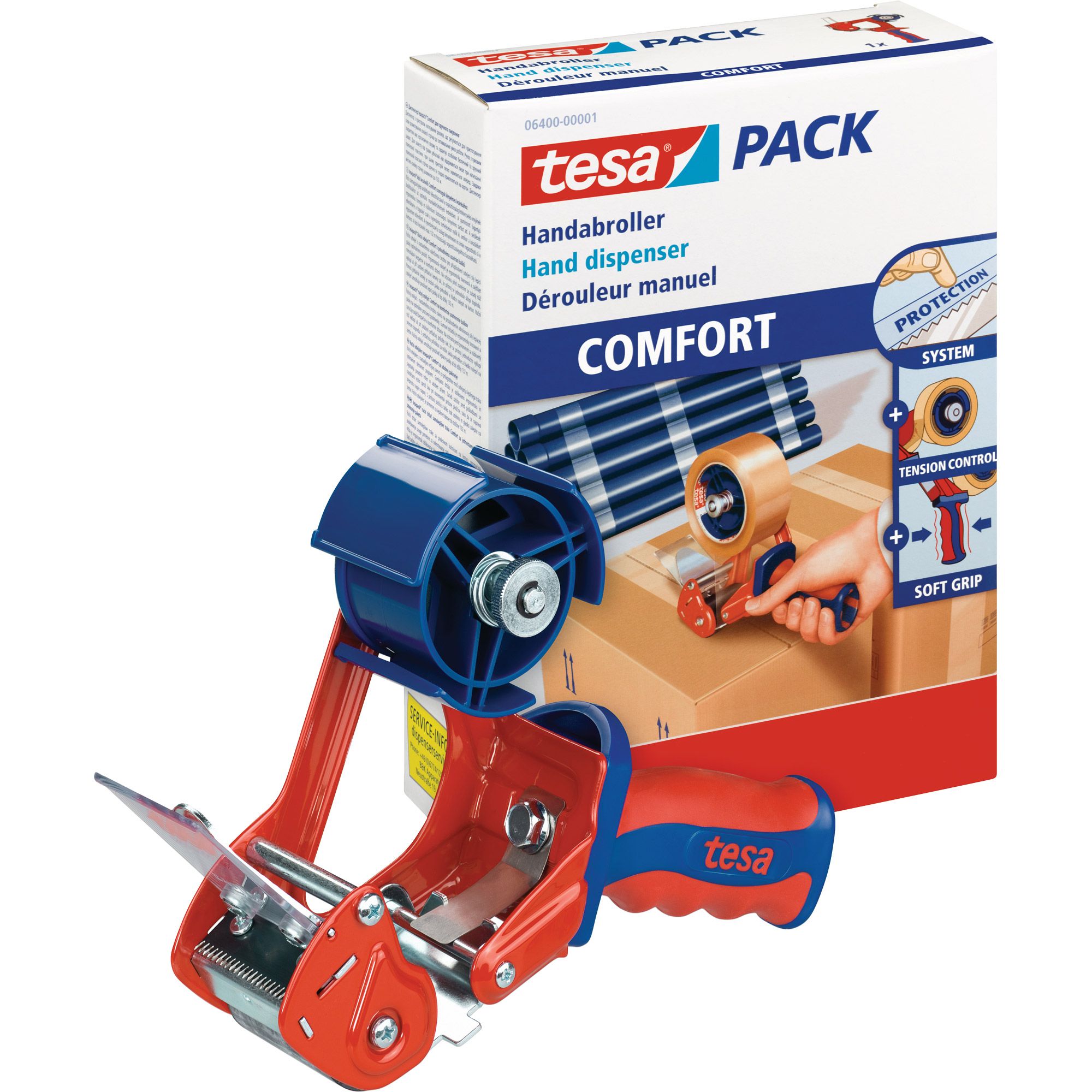 Tesa 6400 - Abroller - Pistolengriff - Rot, Blau