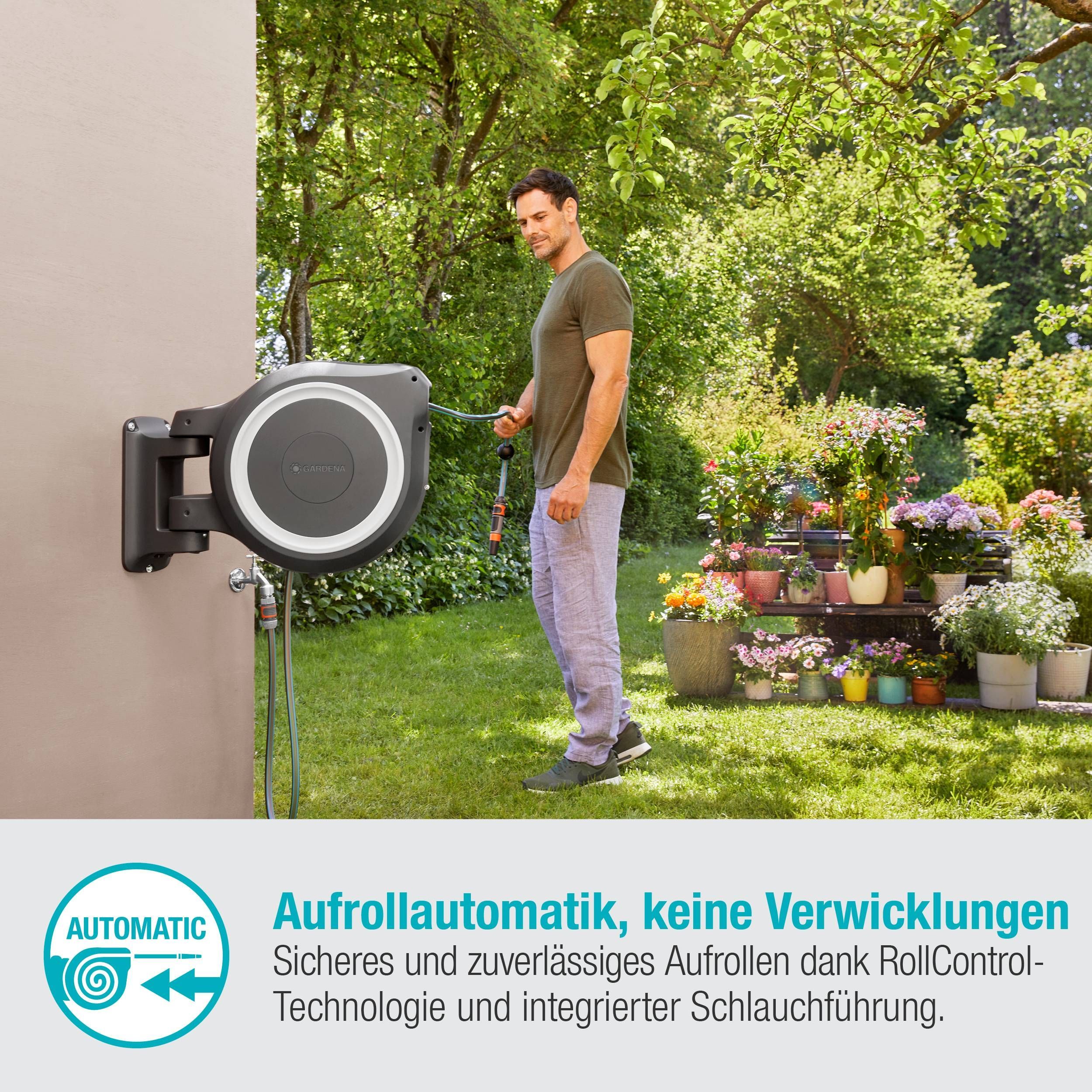 Gardena Wand-Schlauchbox RollUp M/L, 25 m, weiß