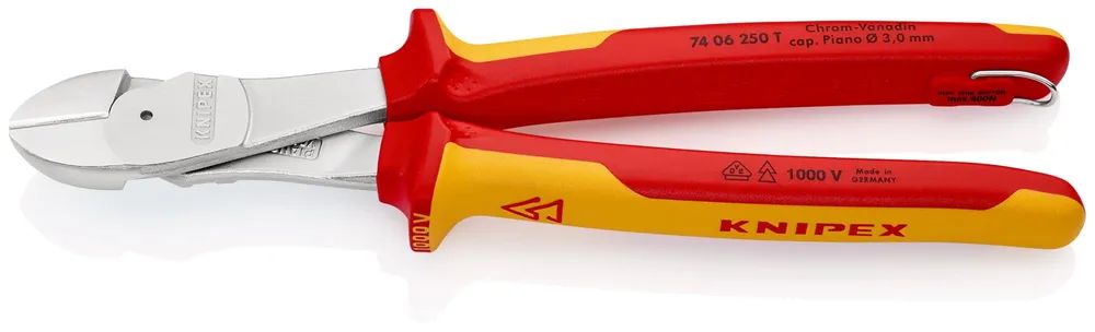KNIPEX 74 06 250 T Kraft-Seitenschneider isoliert mit 2K-Hüllen 250 mm