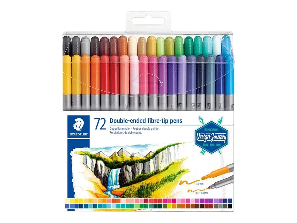 STAEDTLER Doppelspitzenfilzstift - verschiedene Farben - 0.5-0.8 mm / 3 mm - schmal / breit (Packung mit 72)