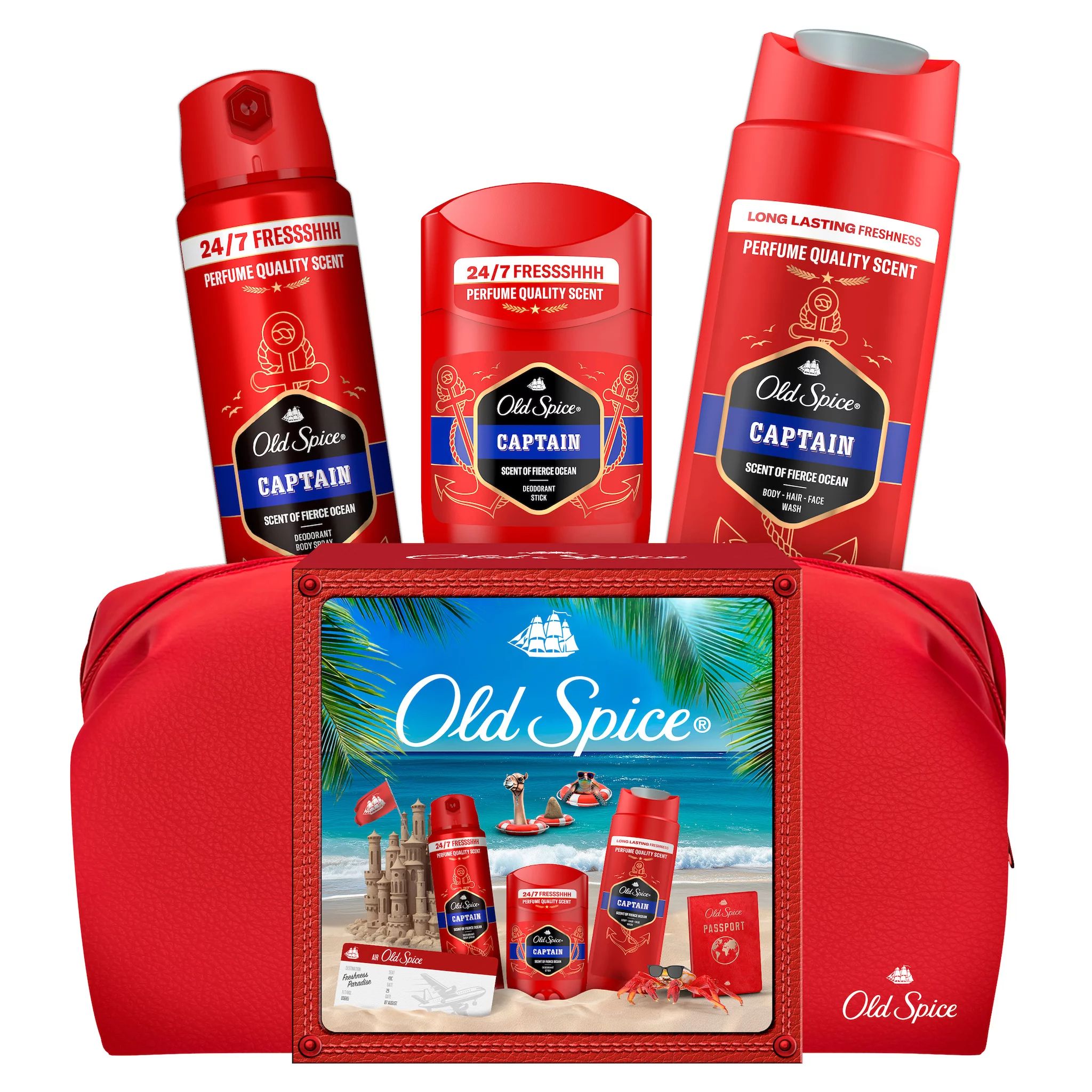 Old Spice Geschenkset Kulturtasche Captain (Spray, Stick, SG)