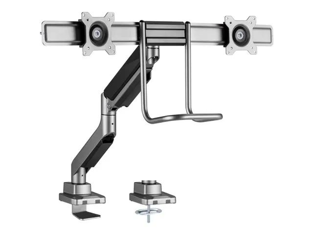 Equip Befestigungskit (Kabeldurchführungsklemme, Schrauben, Klemmhalterung, Stange, horizontale Schiene, Griff) - Gasfeder - für 2 LCD displays / curved LCD displays - Kunststoff, Aluminium, stainless steel - Silber - Bildschirmgröße: 43.2-81.3 cm (1