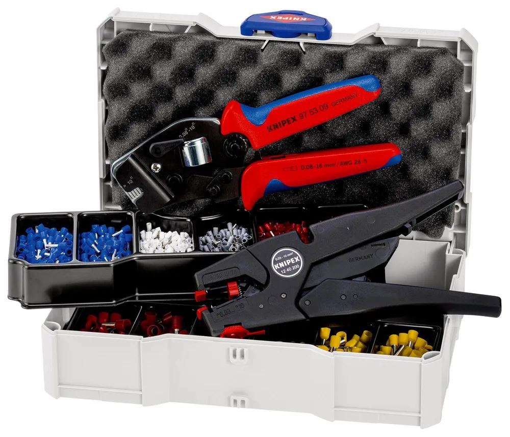 KNIPEX Crimp-Sortiment für Aderendhülsen 1 x 12 40 200, 1 x 97 53 09, 8 x Aderendhülsen Sets 265 mm