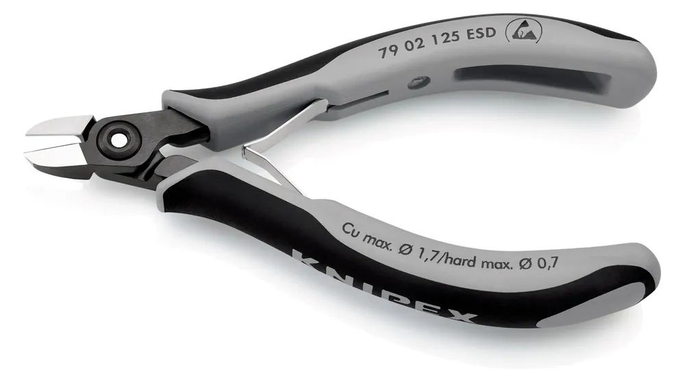 KNIPEX Präzisions-Elektronik-Seitenschneider ESD mit Mehrkomponenten-Hüllen brüniert 125 mm