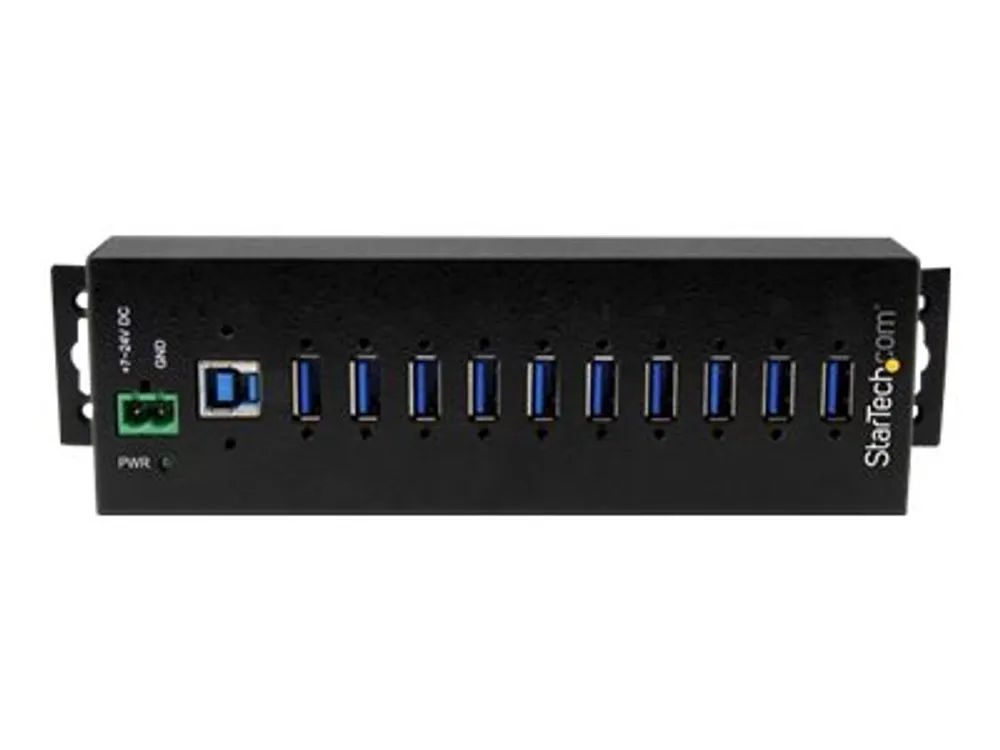 StarTech.com HB30A10AME USB 3.0 Hub (10-Port, Din-Rail, Industrielle Anwendung, externes Netzteil, Uberspannungsschutz, ESD, 350 W, 15 kV)