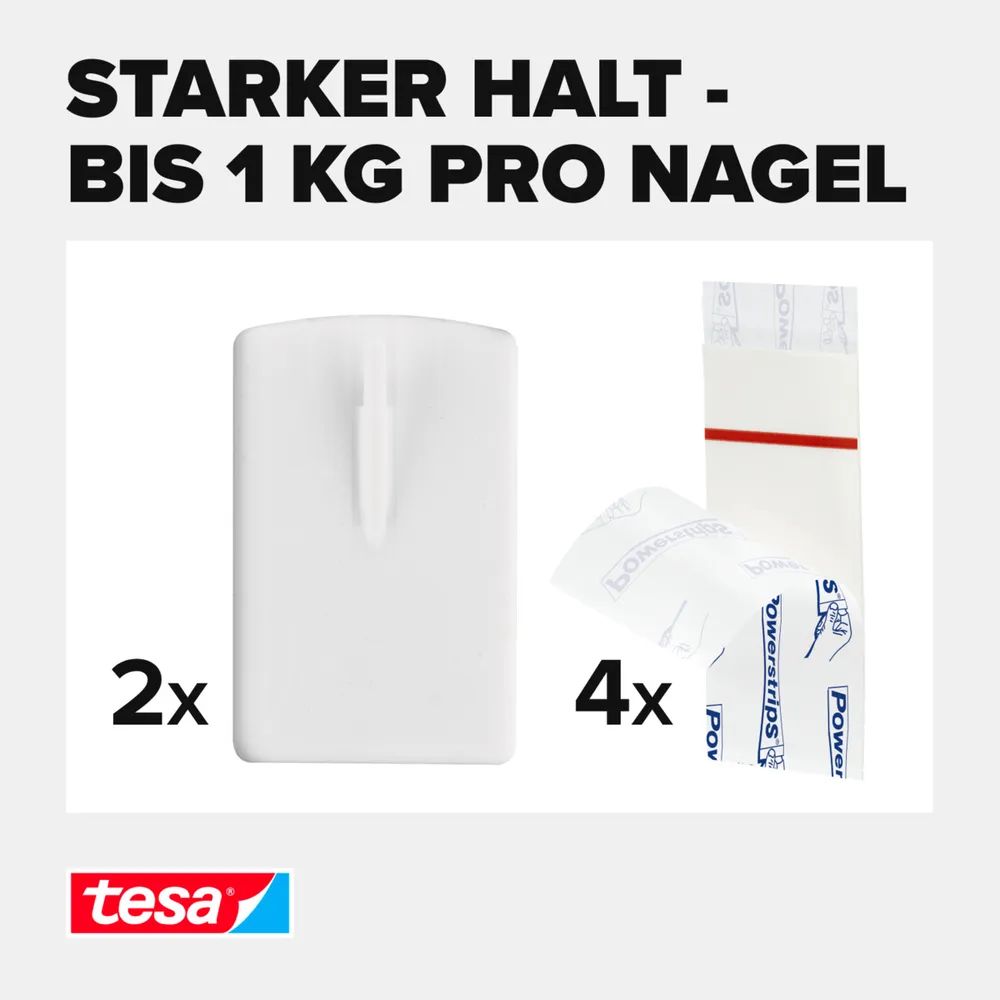 Tesa 58031-00020-20 - Indoor - Bildhaken - Weiß - Klebestreifen - 1 kg - Rechteck