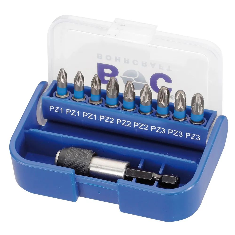 BOHRCRAFT Bit Satz Pozidriv mit Bithalter 10-teilig Box farbliche Kennzeichnung