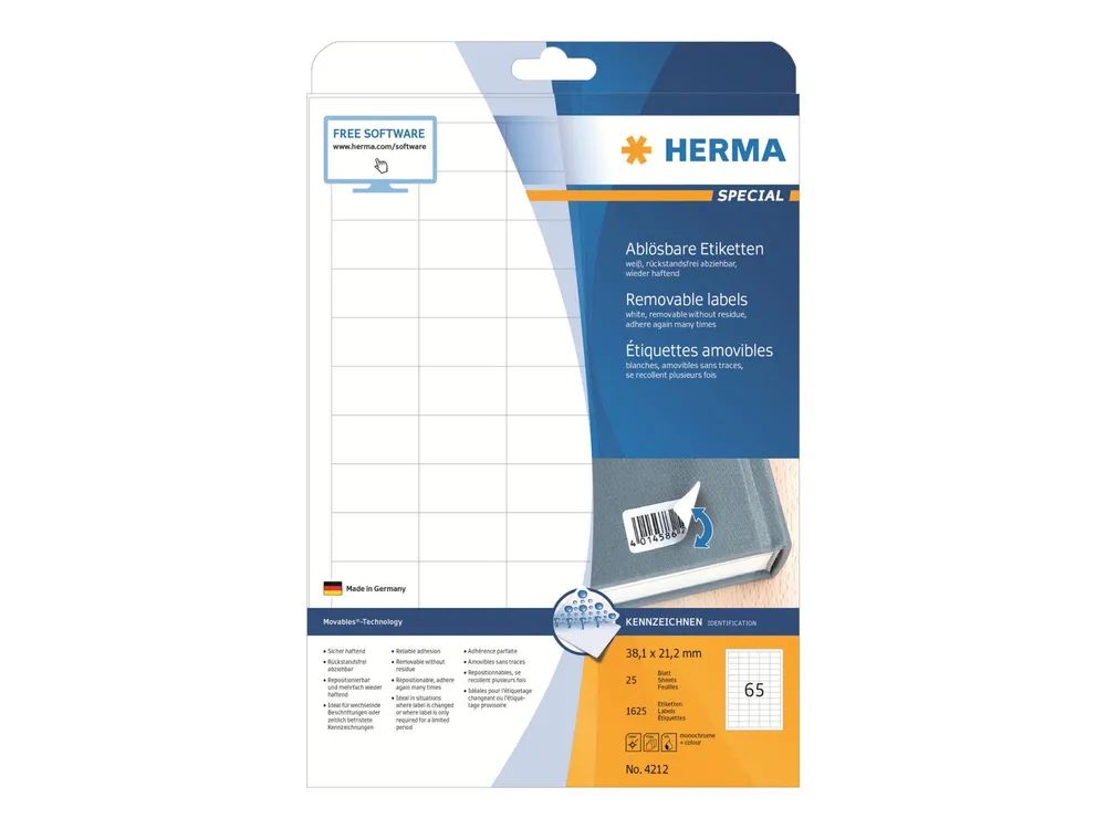 HERMA Special - Papier - matt - selbstklebend, entfernbarer Klebstoff - weiß - 38.1 x 21.2 mm 1625 Etikett(en) (25 Bogen x 65)