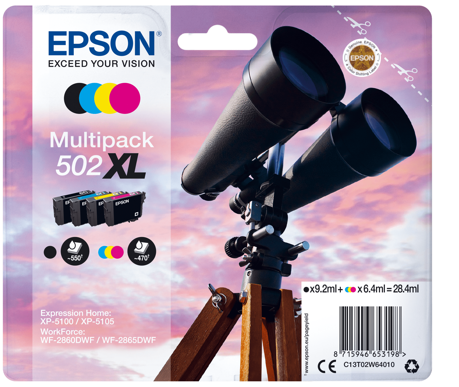 Epson 502 Tinte Fernglas Multi, XL, 4 Farben
