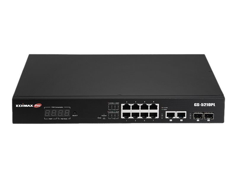 Edimax GS-5210PL - Switch - Smart - 10 x 10/100/1000 + 2 x Gigabit SFP (Uplink)