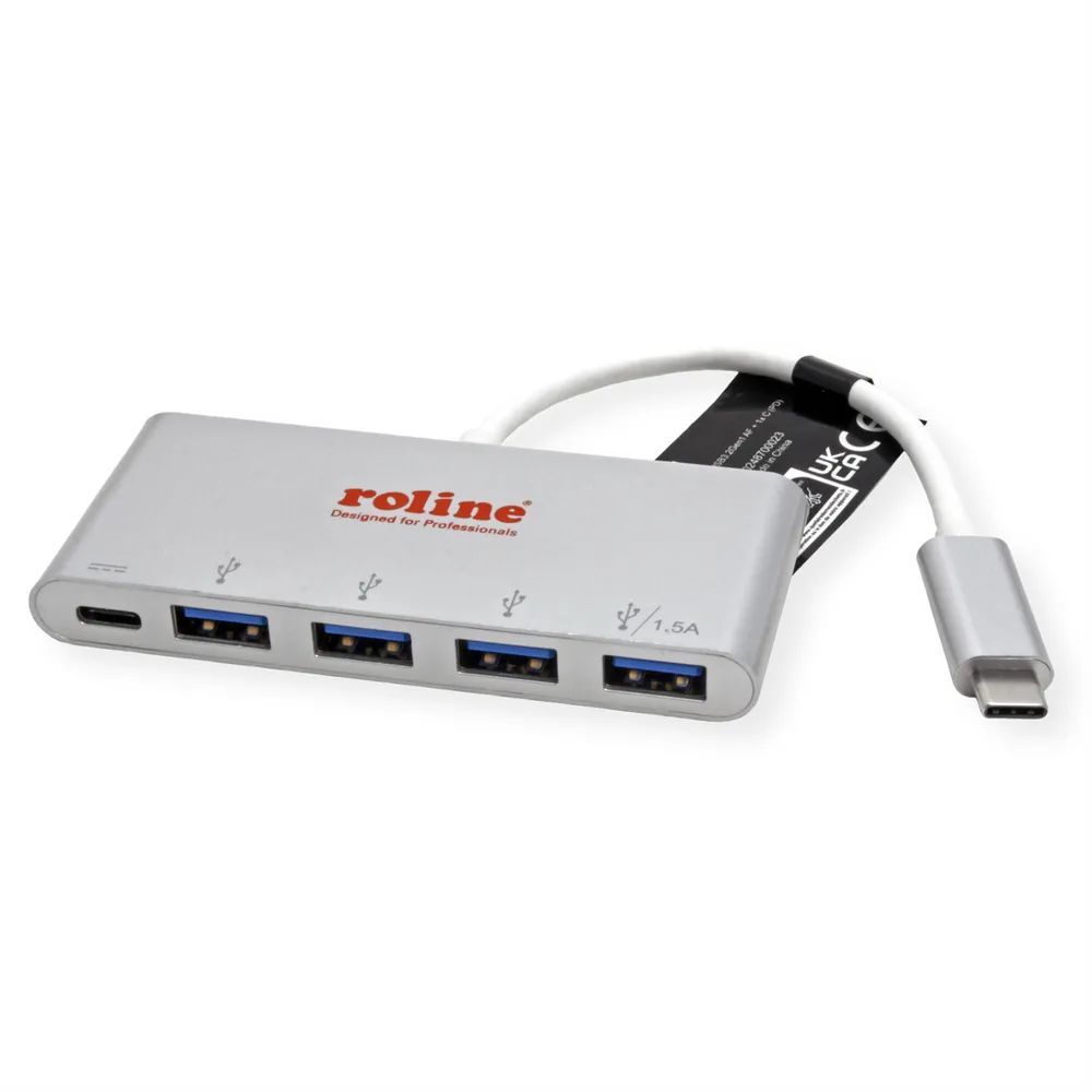 ROLINE USB 3.2 Gen 1 Hub, 4fach, Typ C Anschlusskabel, mit 1 PD-Port